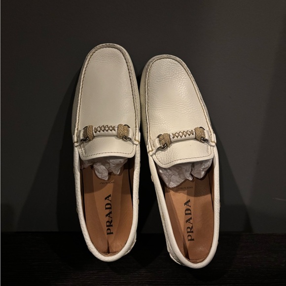 Prada White Pebble Leather Loafers in SIZE 10 - Picture 2 of 7